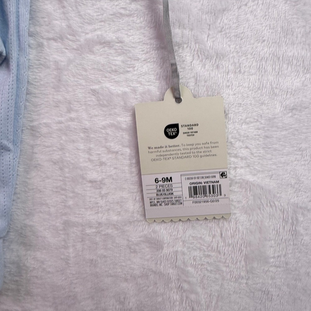 Cloud Island Baby Boys 6-9M Blue Pointelle Henley Bodysuit and Pants 2pc Set NEW - Picture 5 of 6